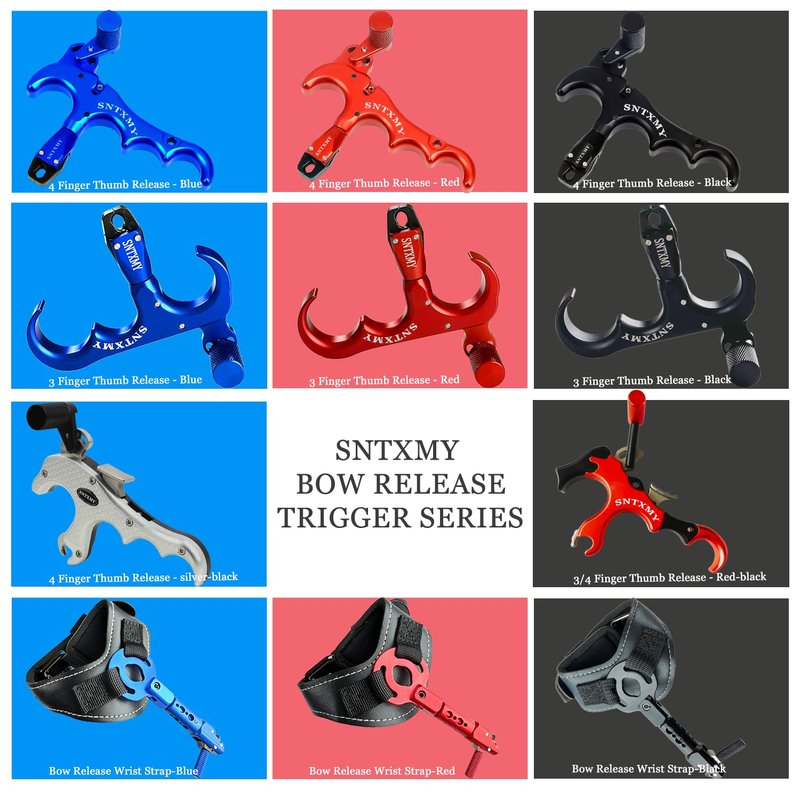 sntxmy Bow Release for Compound Bow, Archery Release Trigger, Compound Bow Release, Thumb Release. (3 Finger Bow Release, Light Blue)