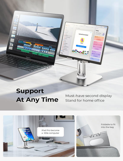 LISEN for iPad Stand Holder Adjustable Tablet Stand for Desk, 2025 for iPad Accessories for Computer Accessories Holder for Desk Kindle Table Mount/Monitor/PS/Switch iPhone 12.9"-4.7" (Sliver)