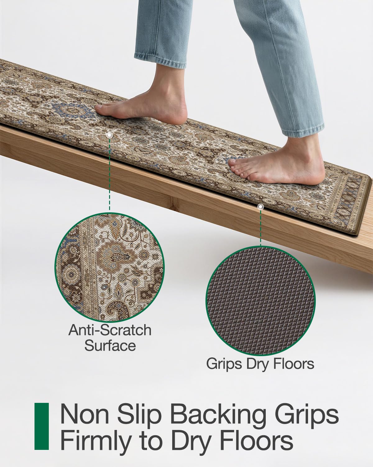 LUMI Kitchen Mat Anti Fatigue Cushioned, Memory Foam Padded Standing PVC Rug Washable, Non Slip Comfort Floor Runner for Home, Sink, Laundry, Office, 24"x87", Ivory Brown