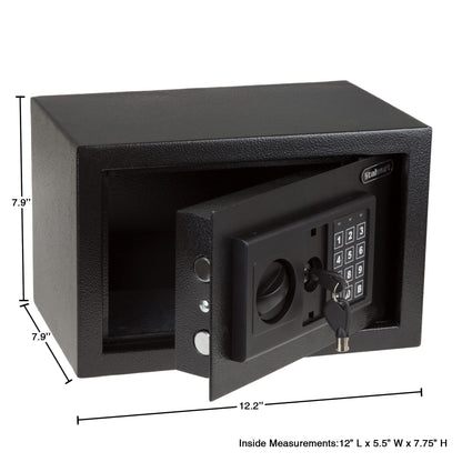 Digital Safe - Electronic Steel Safe with Keypad and Manual Override Keys - Protect Money, Jewelry, Passports - For Home, Business by Stalwart (Black), 12.2" (L) x 7.9" (W) x 7.9" (H)