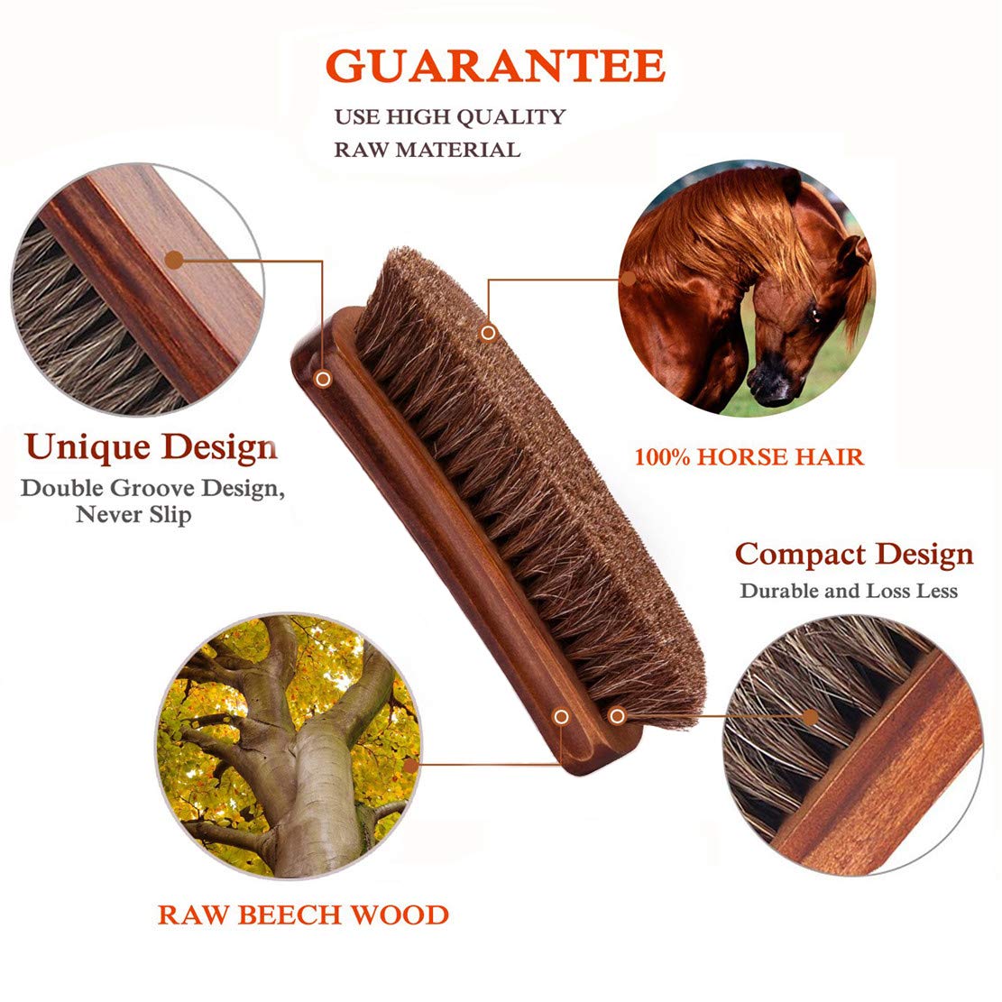 KY-Tech 2pcs Premium Horsehair Shoe Brush - Shoe Shine Brush with Horse Hair Bristles for Boots, Car Seats, Sofas, Bags