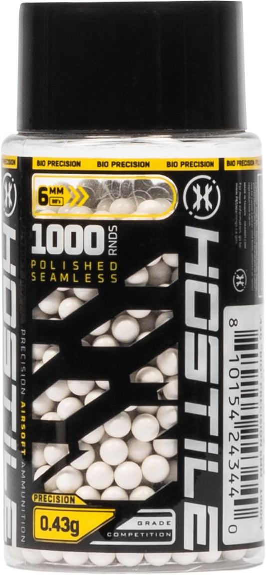 Hostile Airsoft Biodegradable 6mm BBs - 36g, 40g, 43g | 1000 Count for Eco-Friendly Play