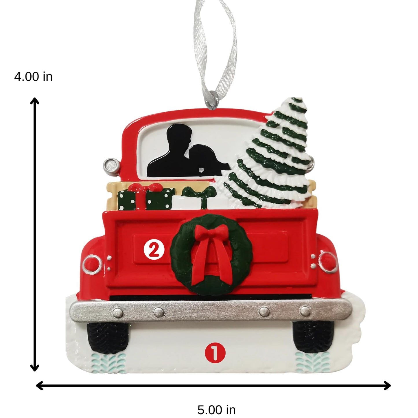2025 Couple Personalized Christmas Ornament – Custom Ornament Gift for Couples, Newlyweds, Married & Engaged Partners – Engraved Decoration for First Christmas Together (Red Truck Couple)