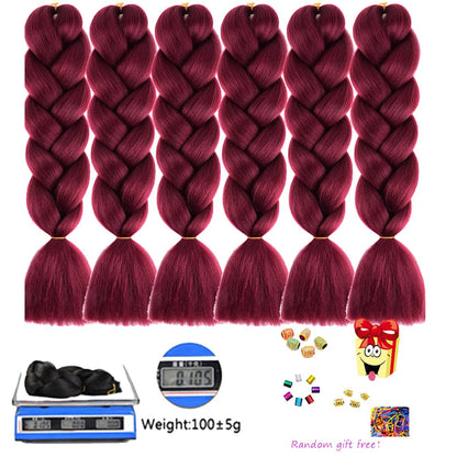 burgundy braiding hair 6pc kanekalon hair braiding Hair Extension 24 Inch ombre jumbo Braids For Braiding Crochet Twist Braiding hair burgundy