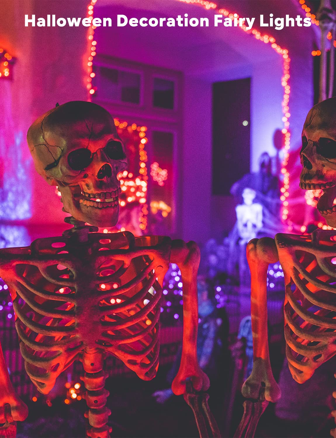 50FT Smart Halloween Party Lights - APP Controlled RGB String Lights with Music Sync, DIY Spooky Effects (Orange/Purple/Green), USB Powered for Indoor Haunted House, Porch & Yard Decor