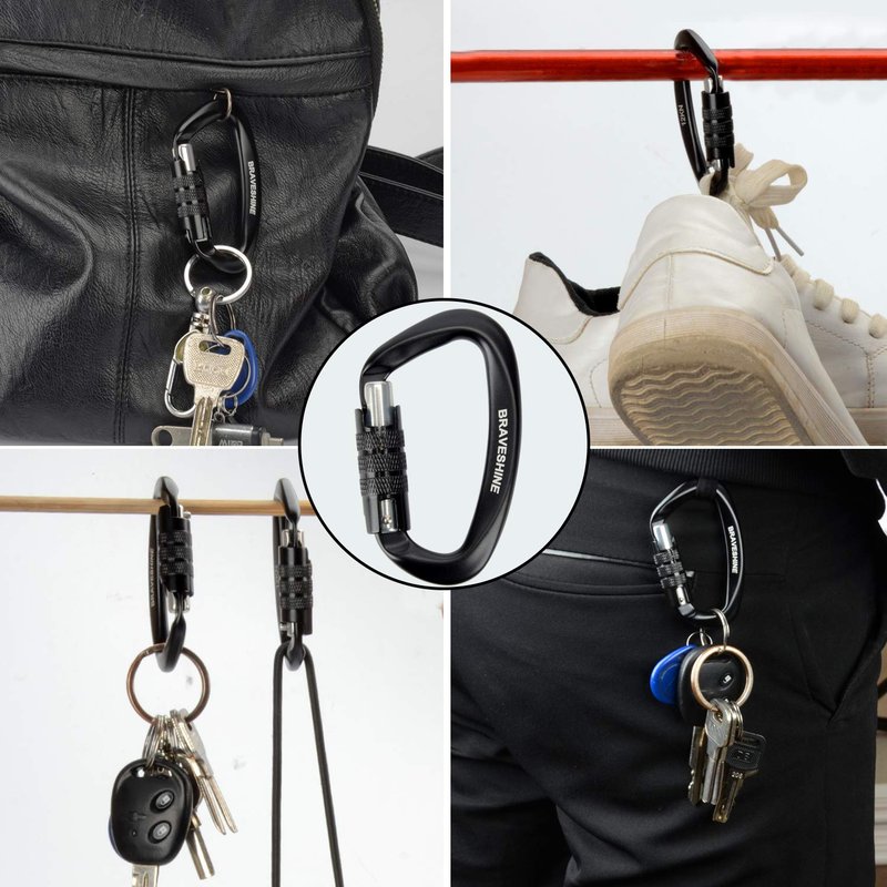 Aluminum Locking Carabiners D Shape Buckle Hooks for Hammocks or Dog Leash Use