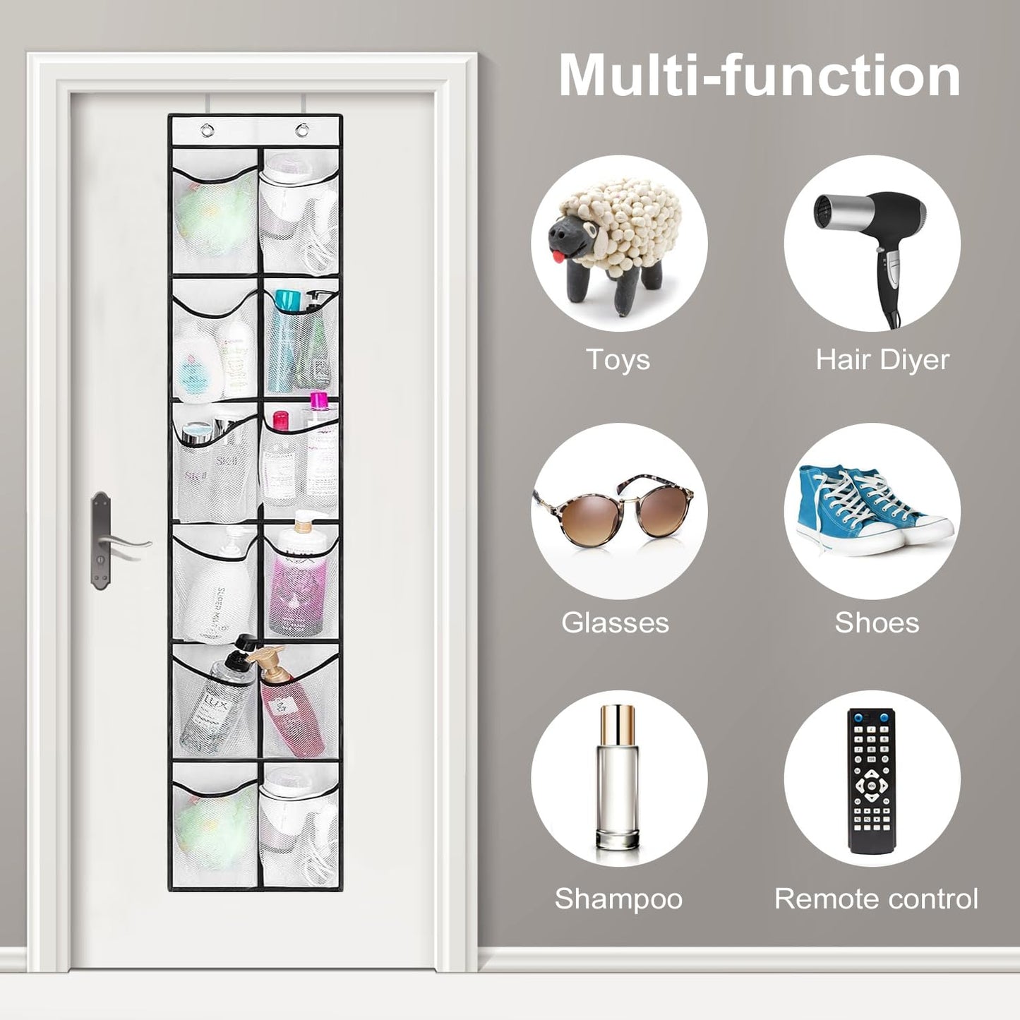 GOMAJI 12 Large Pockets Over The Door Hanging Shoe Organizer, White