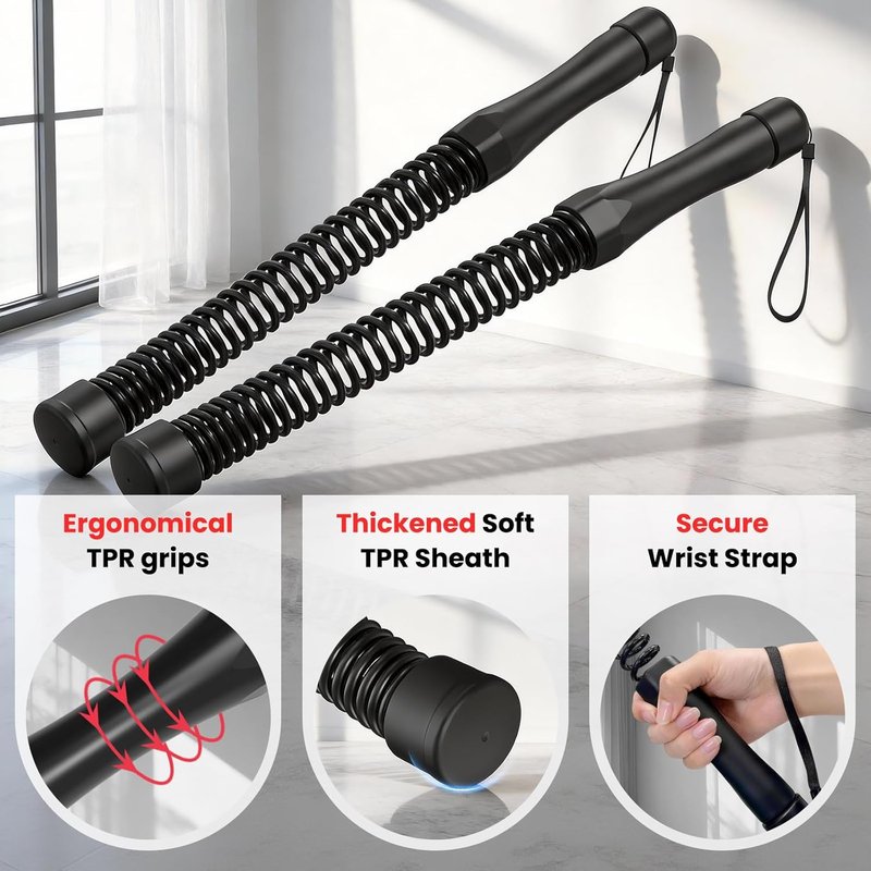 2-in-1 Cordless Battle Ropes - Ropeless Portable Home Gym Equipment for Men & Women | Black