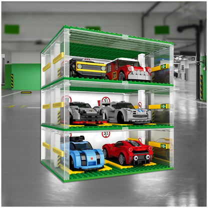 Cabeeskii Garage for Speed Champions Cars, Building Blocks Garage DIY 3-Layer Display Case Car Parking Garage, Carport Compatible with Building Blocks Sports Cars (Without Cars)
