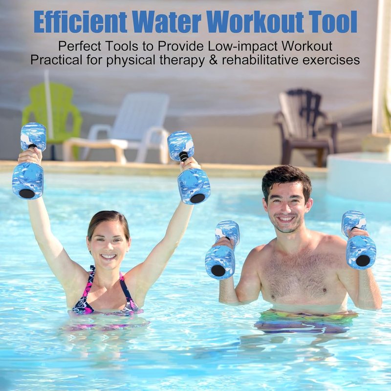 Water Dumbbells - 2-Pack EVA Foam Aquatic Exercise Barbells for Men, Women & Youth | Perfect for Water Workouts