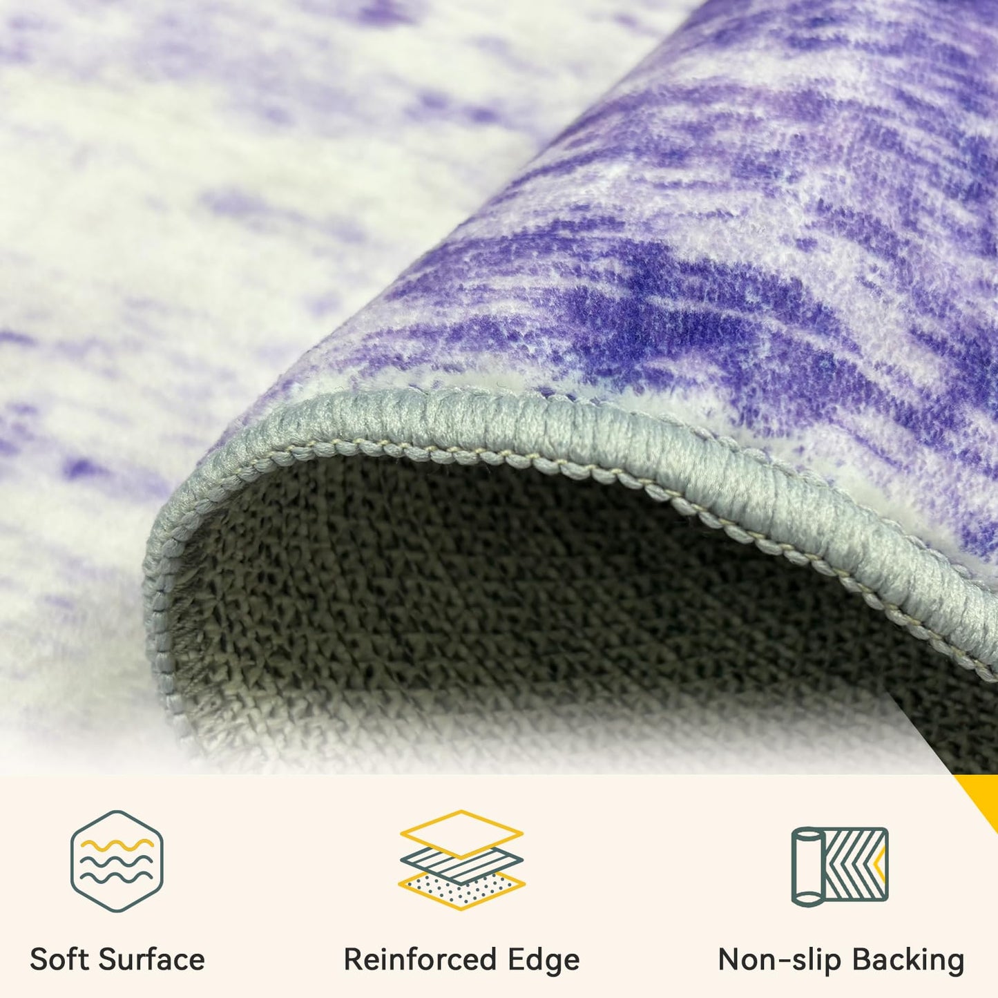 RELEANY Washable Area Rugs Square 8ft Non-Slip Modern Abstract Soft for Living Room Entryway Bedroom Kitchen, Print Pattern, Purple Gray Pink White