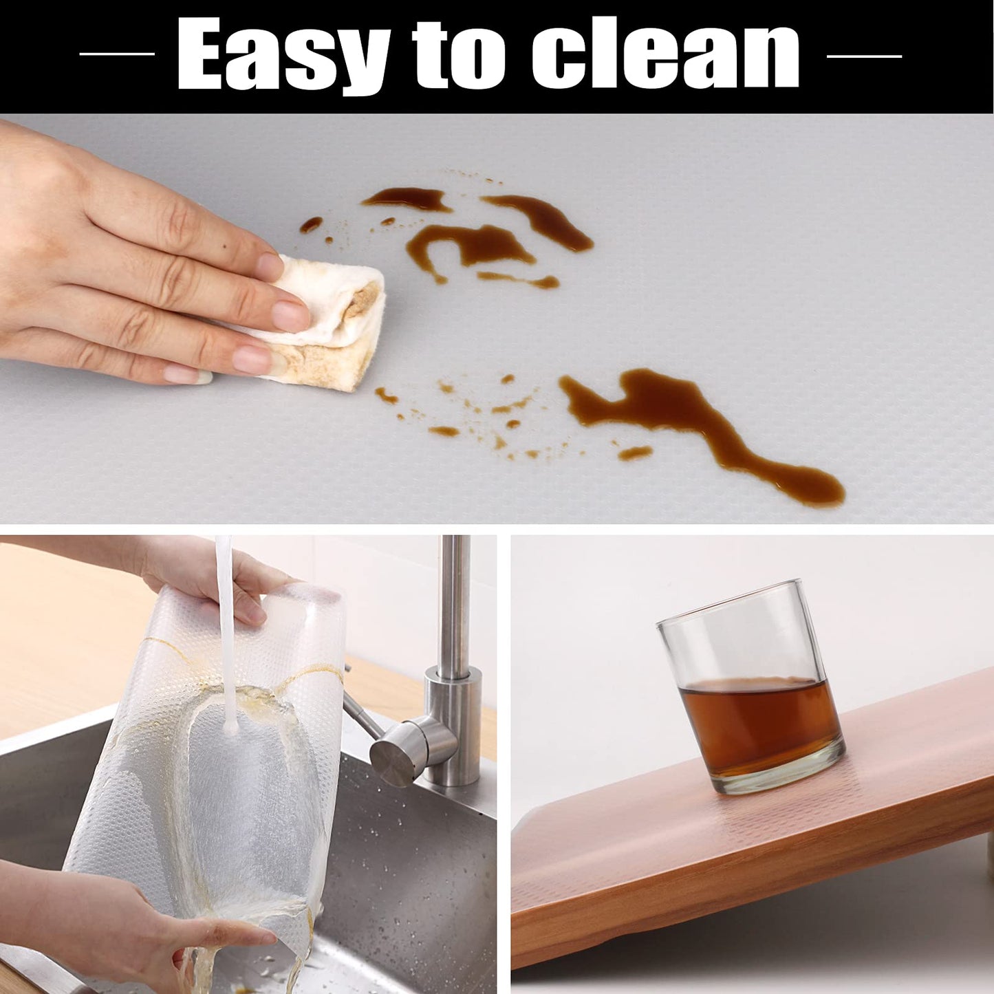 Aecoyke Shelf Liner, Cabinet Liner, Non Adhesive Kitchen Plastic Drawer Liner, Non Slip Shelf Liners for Kitchen Cabinets, Pantry, Shelves, Under Sink, Clear Refrigerator Liners (Clear, 12 x 240 inch)