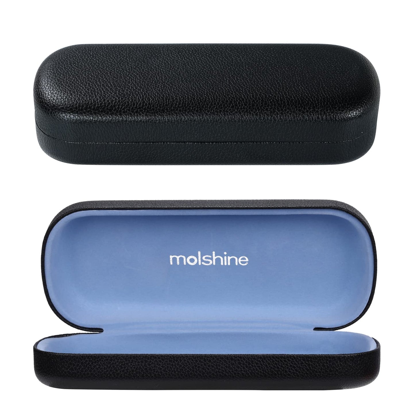 molshine Hard Shell PU Leather Glasses Case,Portable Eyeglass Case for Men Women Girl Travel Study Work (Black)