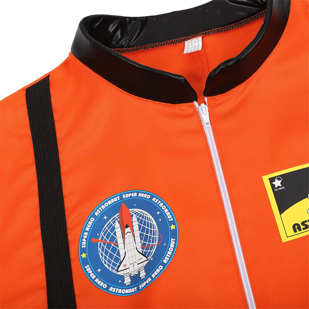 Adult Astronaut Spaceman for Men Costume Coverall Air Force Flight Jumpsuit Halloween Dress Up Party Orange-L