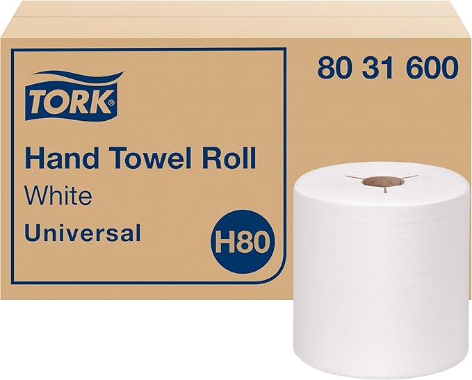 Tork Hand Towel Roll White H80, 100% Recycled Fiber, 6 Rolls x 630 ft