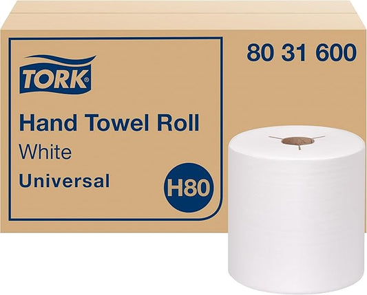 Tork Hand Towel Roll White H80, 100% Recycled Fiber, 6 Rolls x 630 ft
