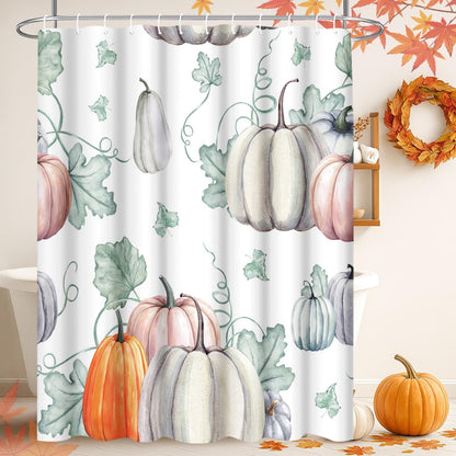 Emvency Shower Curtain Pattern Watercolor Pumpkins It is Thanksgiving Halloween Recipe Fall Bathroom Decor Waterproof Polyester Fabric 60 x 72 inches Set with Hooks