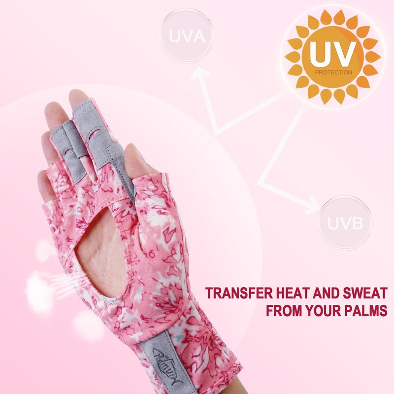 Palmyth UV Protection Fishing Fingerless Gloves UPF50+ Sun Gloves Men Women for Kayaking, Hiking, Paddling, Driving, Canoeing, Rowing（Air Mist Rose，Medium）
