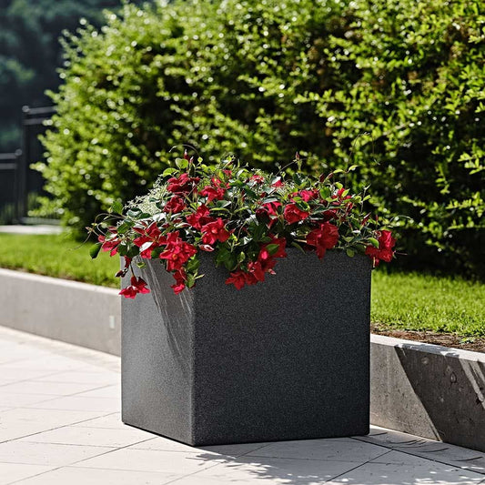 Greeneria Elegant Modern Black Matte Square Indoor Outdoor Planter Pot – 12”H x12”W x 12”L - Cube Shaped Flower Pot