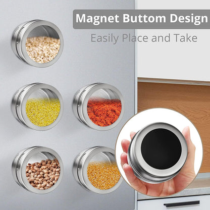 HOMGEN 12Pack Magnetic Spice Jars Set Stainless Steel Magnetic Spice Containers 100ml/3.4oz Magnetic Spice Jars for Fridge BBQ Magnet Spice Tins Set Magnetic Spice Pots with Lids for Kitchen
