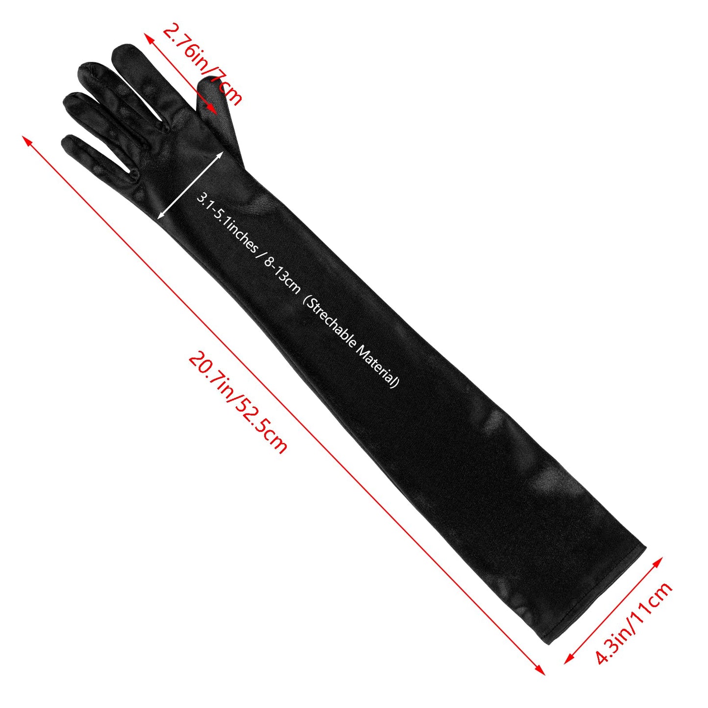 Wobe Long Satin Gloves - Stretchy Adult Size Elbow Length Opera Gloves for Women Girls - Black