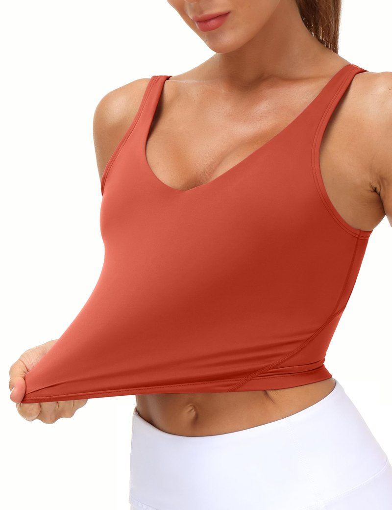 Women’s Longline Sports Bra Wirefree Padded Medium Support Yoga Bras Gym Running Workout Tank Tops(Brick Red, Medium)
