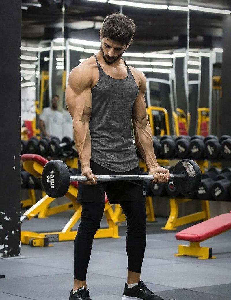 Muscle Cmdr Men's 3 Pack Stringer Tank Tops Bodybuilding Y-Back Gym Fitness Workout Training Running T-Shirts Athletic Quick Dry Top (Black,Grey,Blue,Thin Shoulder, 2XL)