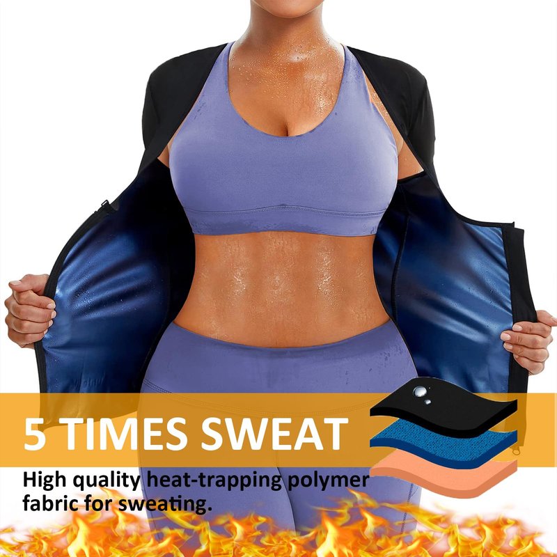Sauna Suit Shirt for Women Weight Loss Sweat Waist Trainer Plus Size Vest Workout Compression Tank Top Body Shaper with Zipper XXL