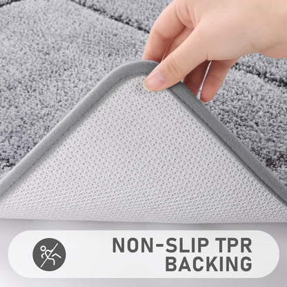 Pauwer Microfiber Soft Bath Mat Set 3 Piece Absorbent Bathroom Toilet Rug Non Slip Machine Washable Bath and Pedestal Mat Sets, Grey