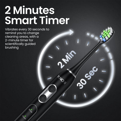 YUNCHI C3 Electric Toothbrushes for Adults,8 Brush Heads and Travel Case,Sonic Toothbrush with 5 Modes and 2 Mins Smart Timer, Black