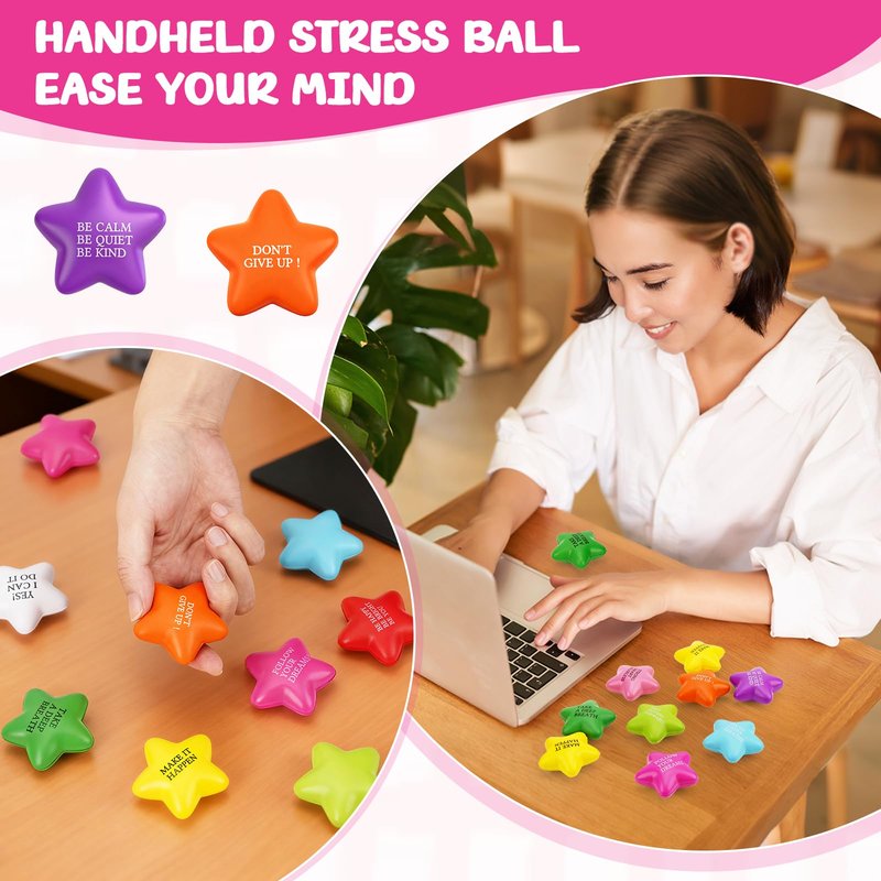 100 Pcs Stress Balls for Adults Motivational Stress Balls Bulk Colorful Foam Stress Relief Balls Hand Exercise Fidget Relief Anxiety Toys for Office Relief Employee Appreciation Gifts Party Favors