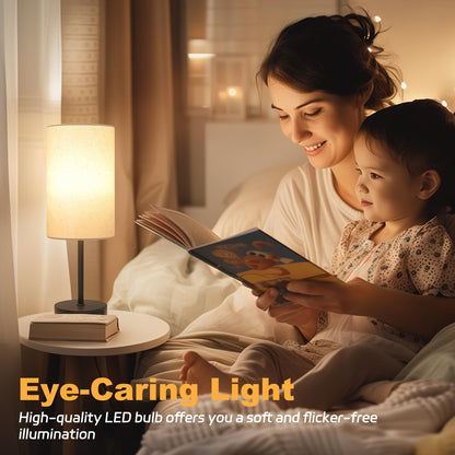 STANBOW Bedside Lamps, Touch Lamp Bedside with USB A+C Charging Ports, 3-Way Dimmable LED, Table Lamp for Living Room Bedroom Gift with Beige Shade-Black Base (LED Bulb Included)