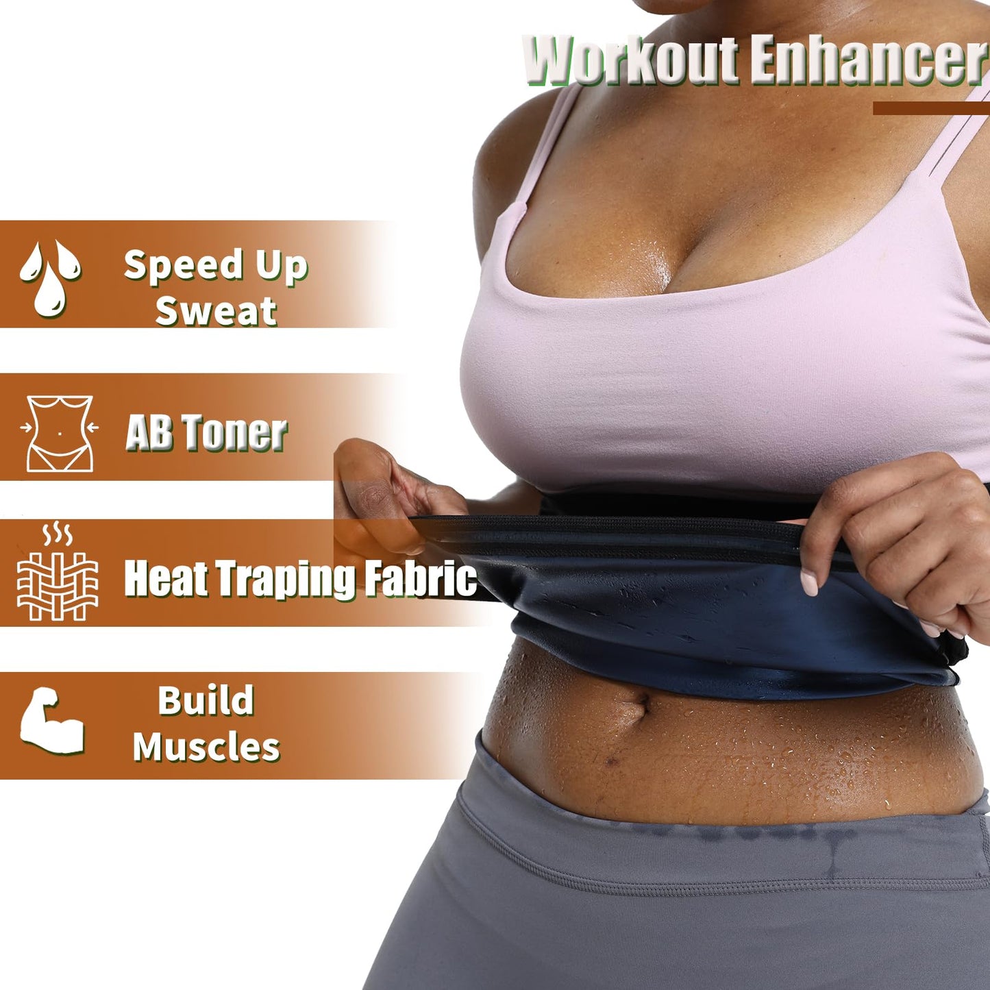 BODYSUNER Waist Trainer for Women Lower Belly Fat Sweat Band for Stomach Weight Loss Sauna Suit Workout Gym Deep Blue,L/XL