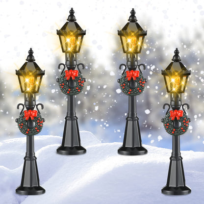 Christmas Lamp Post Village Accessories Village Fairy Lamp Train Lantern Lamp Miniature Street Lamp Decorative Street Lights for DIY Dollhouse Village Pathway (Classic Style, 4 Pieces)