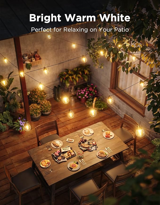 Govee Outdoor Clear Bulb String Lights, 96ft RGBWIC Outdoor Lights with 30 Dimmable Warm White LED Bulbs, 111 Scene Modes for Patio, Backyard, IP67 Waterproof, Works with Alexa, Google & Matter