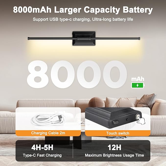 Battery Operated Wall Light Set of 2 - Black Picture Wireless Led Plug In Walls Sconce Fixture Indoor - Art Decor Bathroom Sconces Rechargeable - Modern Bedroom Cordless Lights Fixtures with Remote