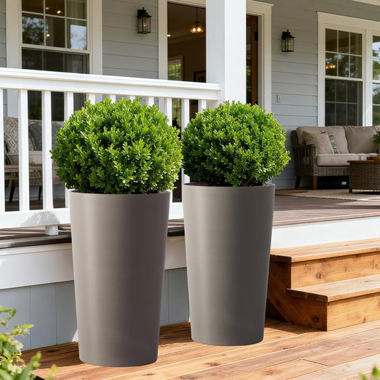 zzhugyin 2 Pack Tall 21.7 Inch Planter Pots, Modern Tapered Flower Pots for Indoor Outdoor Plants, Large Garden Patio Porch Planter Box (Brown)