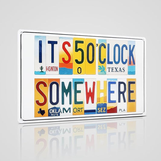 It’s 5 O’Clock Somewhere All-Aluminum Metal Sign – Vintage License Plate Style Wall Decor for Home Bar, Patio, Poolside, Beach, Restaurant, Party Decorations – 12 x 8 Inch