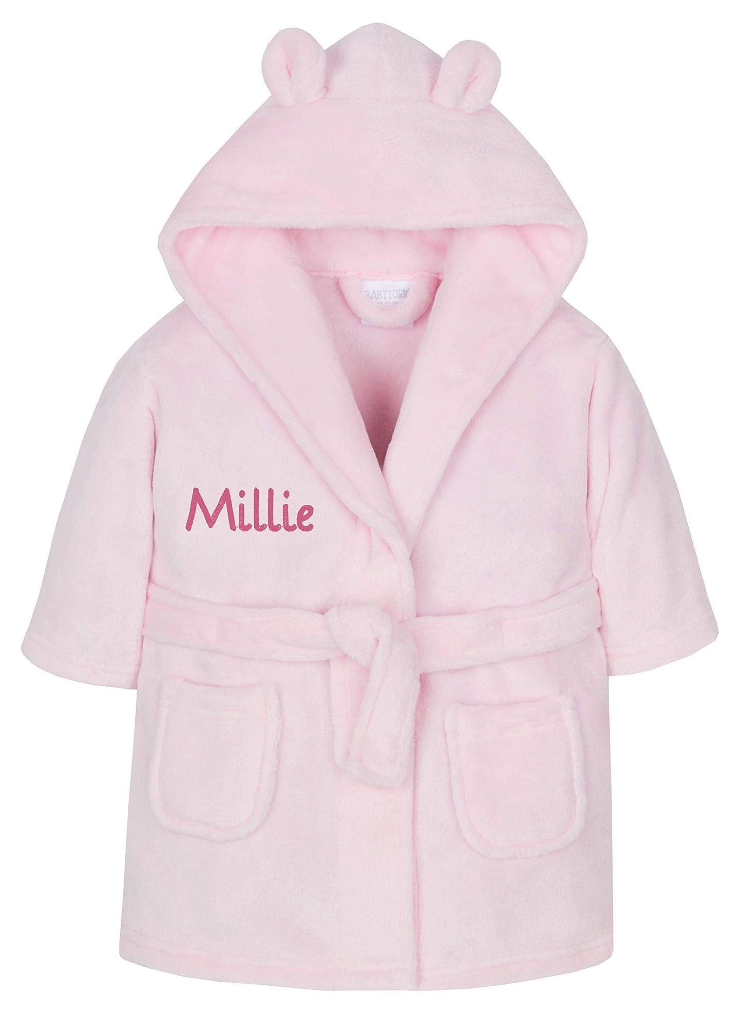 Gembroidery Personalised Baby Bathrobe Hooded Fleece Dressing Gown Super Soft Gifts Bath Robe For Boys Girls Cute Teddy Ears (0-6 Pink)