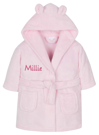 Gembroidery Personalised Baby Bathrobe Hooded Fleece Dressing Gown Super Soft Gifts Bath Robe For Boys Girls Cute Teddy Ears (0-6 Pink)