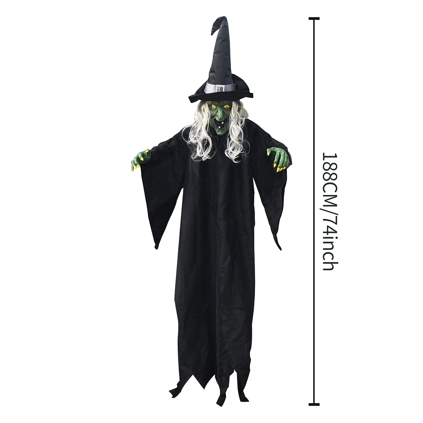 JOYIN 74" Hanging Witch Halloween Decorations Outdoor, Talking Flying Ghost Decor Haunted House Party Supplies Props Light Up Eyes Lawn Yard Garden Door Life Size Sound Activated