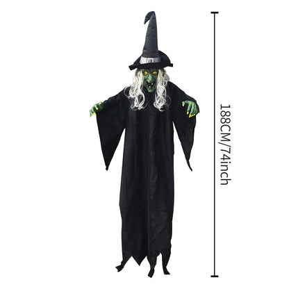 JOYIN 74" Hanging Witch Halloween Decorations Outdoor, Talking Flying Ghost Decor Haunted House Party Supplies Props Light Up Eyes Lawn Yard Garden Door Life Size Sound Activated