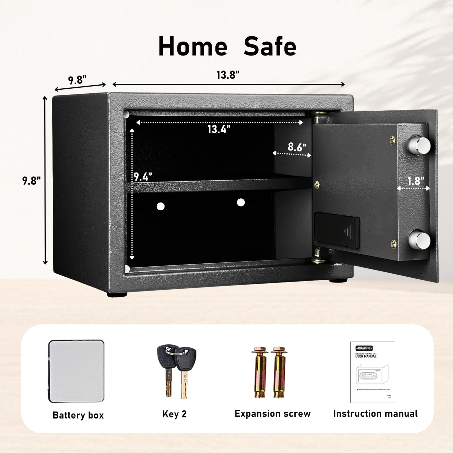 ISLANDSAFE Home Safe Box, Digital Small Personal Safes, caja fuerte, Security Money Closet Electronic Lock Box with Keypad for Pistol Cash Jewelry, Document, Hotel, Dorm, Office (0.8cuft Black)