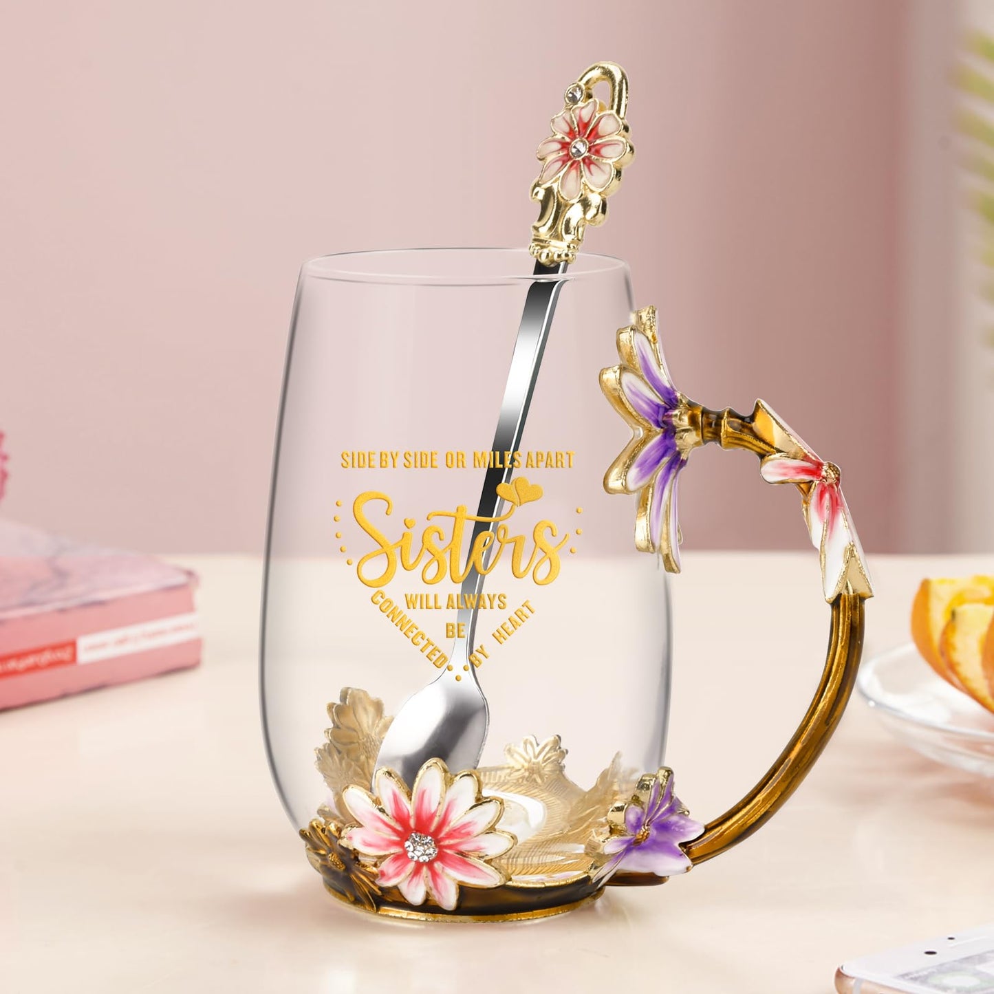 OEAGO Gifts for Mom Women Valentines Day Gifts for Her Glass Coffee Enamels Mug Best Birthday Valentine's for Girlfriend Wife Mothers Day from Daughter Son Tea Cup Stocking Stuffers Christmas