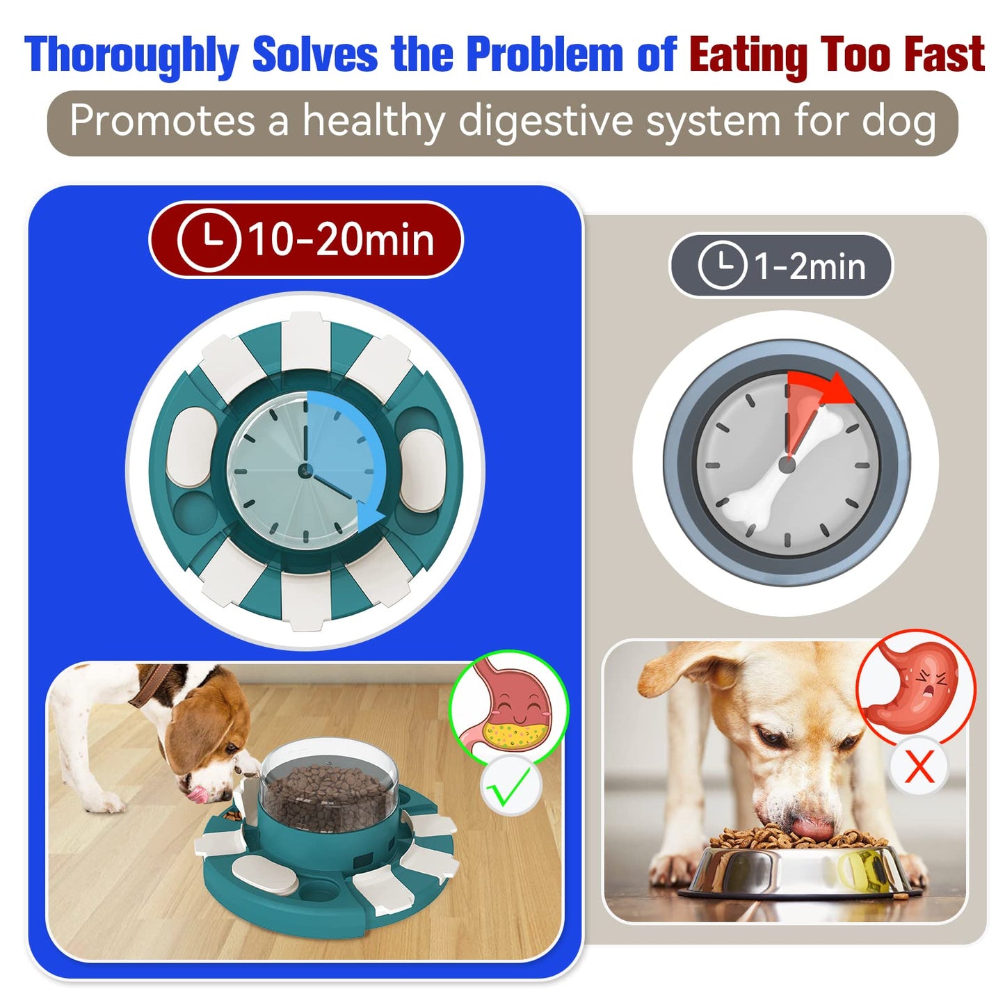 KADTC Dog Puzzle Toy Level 2 in 1 for Small/Medium/Large Dogs Treat Puzzles Slow Feeder/w Button Keep Them Busy Enrichment Toys Food Dispenser Puppy Brain Stimulating Mental Stimulation Mind Games