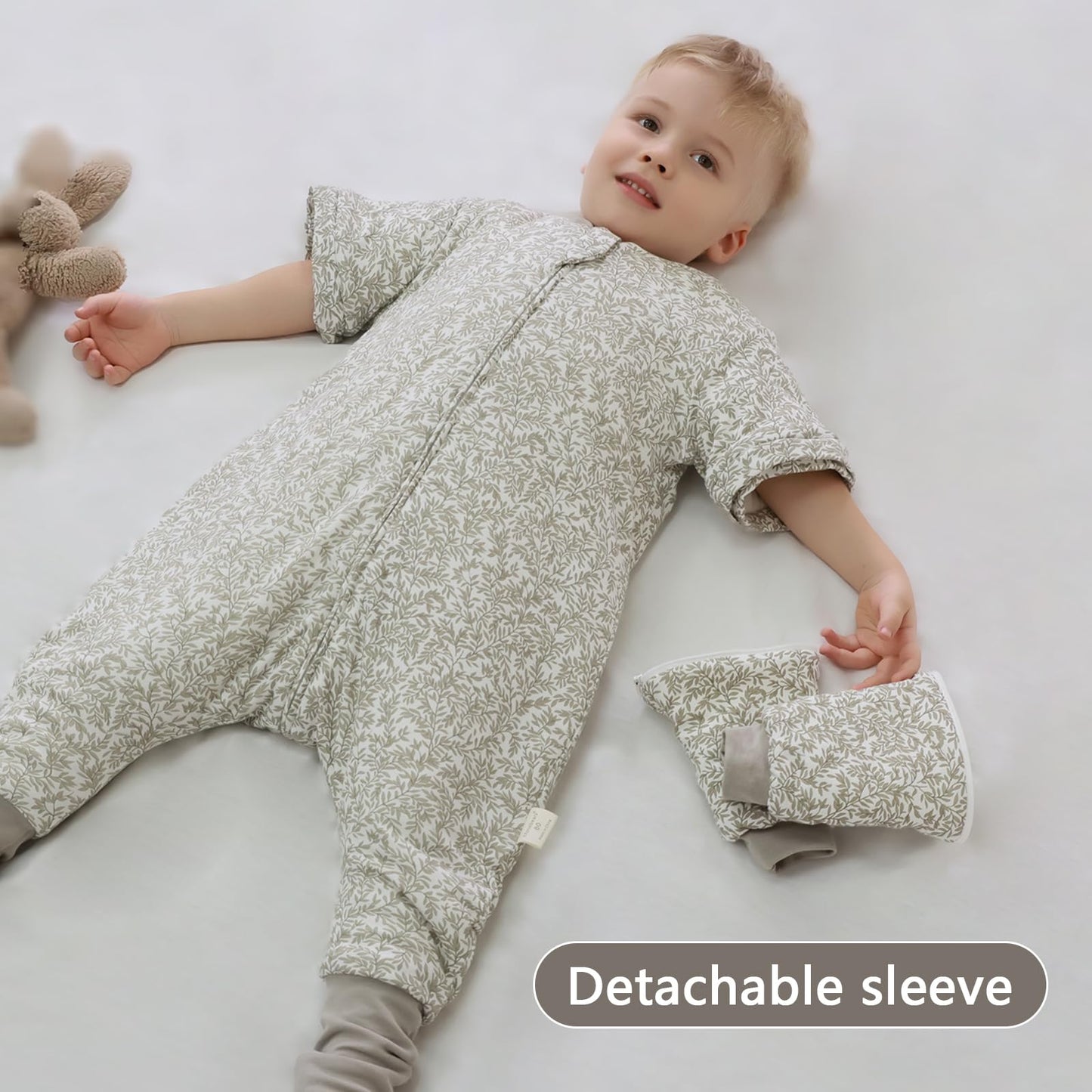 Mosebears Baby Sleeping Bag, 2.5 TOG baby sleep sack with Legs,Warmly Lined Winter Sleeping Bag with Removable Sleeves(Leaf,18-36 Months(baby height 85-95cm))
