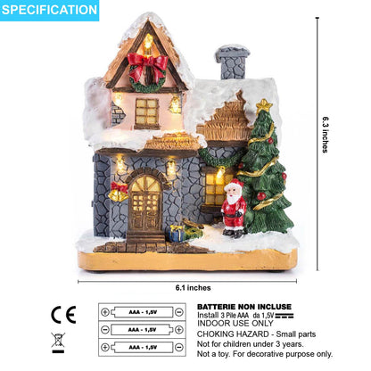 innodept12 6" Resin Christmas Scene Village Houses Town with Warm White LED Light Battery Operate Christmas Ornamnet