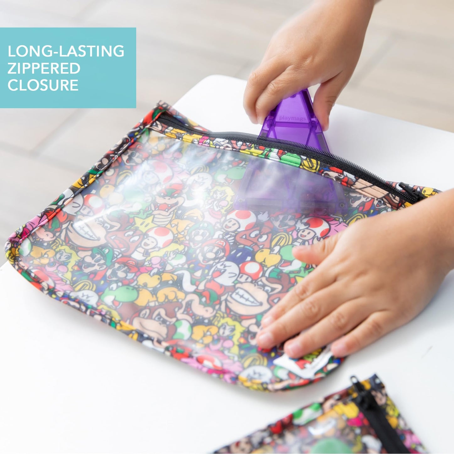 Bumkins Travel Bag, Toiletry, TSA Approved Pouch, Zip Bag, Quart Size Airline Compliant, Clear-Sided, Baby, Diaper Bag Organization, Makeup, Accessories, Packing, Set of 3 Sizes, Nintendo Super Mario