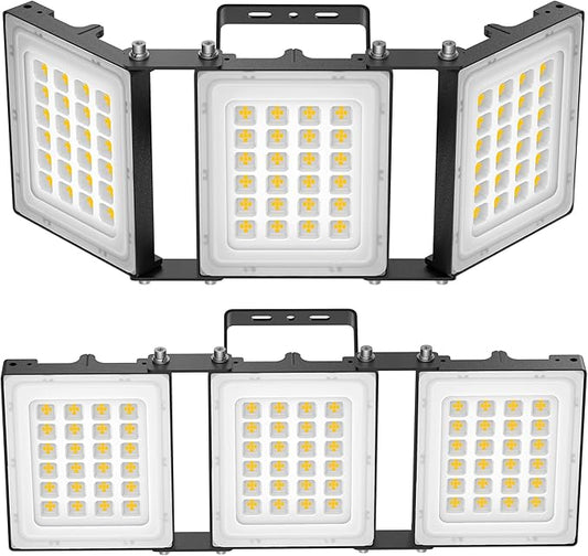 300W LED Outdoor Flood Light, 30000LM Super Bright Stadium Light, 6000K Daylight White, IP66 Waterproof 3 Heads Adjustable Outdoor Floodlights, Backyard, Court, Garden(2 Pack)