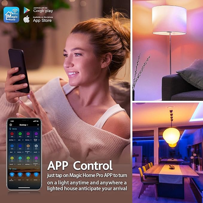 Smart Light Bulb, WiFi & Bluetooth 5.0, A19 E26 800LM Color Changing Light Bulb, Warm to Cool White, Dimmable LED Lights, App Control, UL Listed, No Hub Required, Works with Alexa Google Home